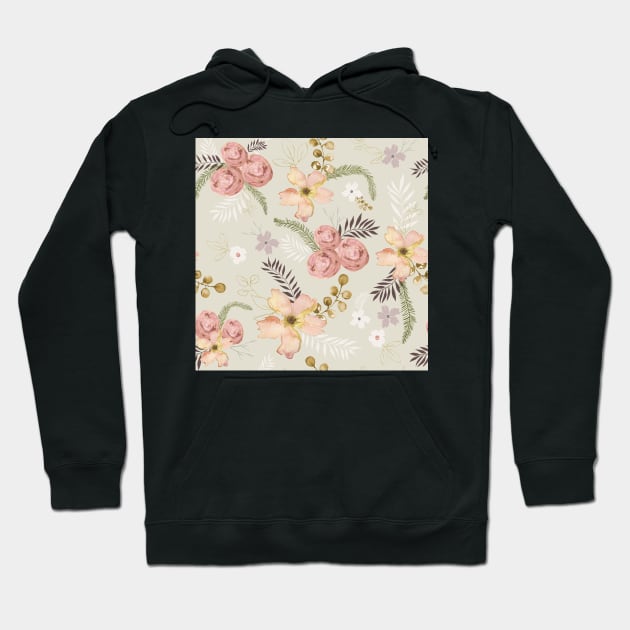 Rose Delight on Cream Hoodie by Nellene